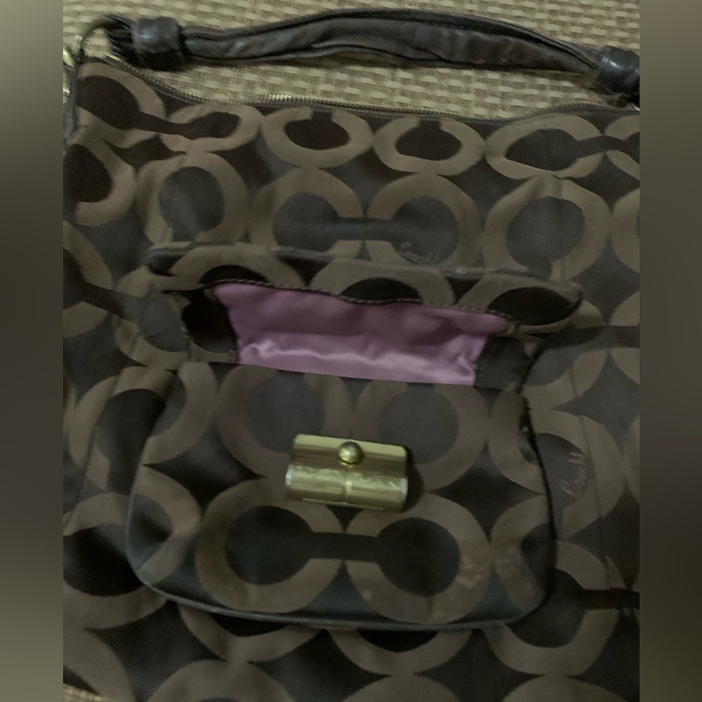 Coach Kristin Brown Op Art Sateen Hobo Bag #14753 - Picture 5 of 7